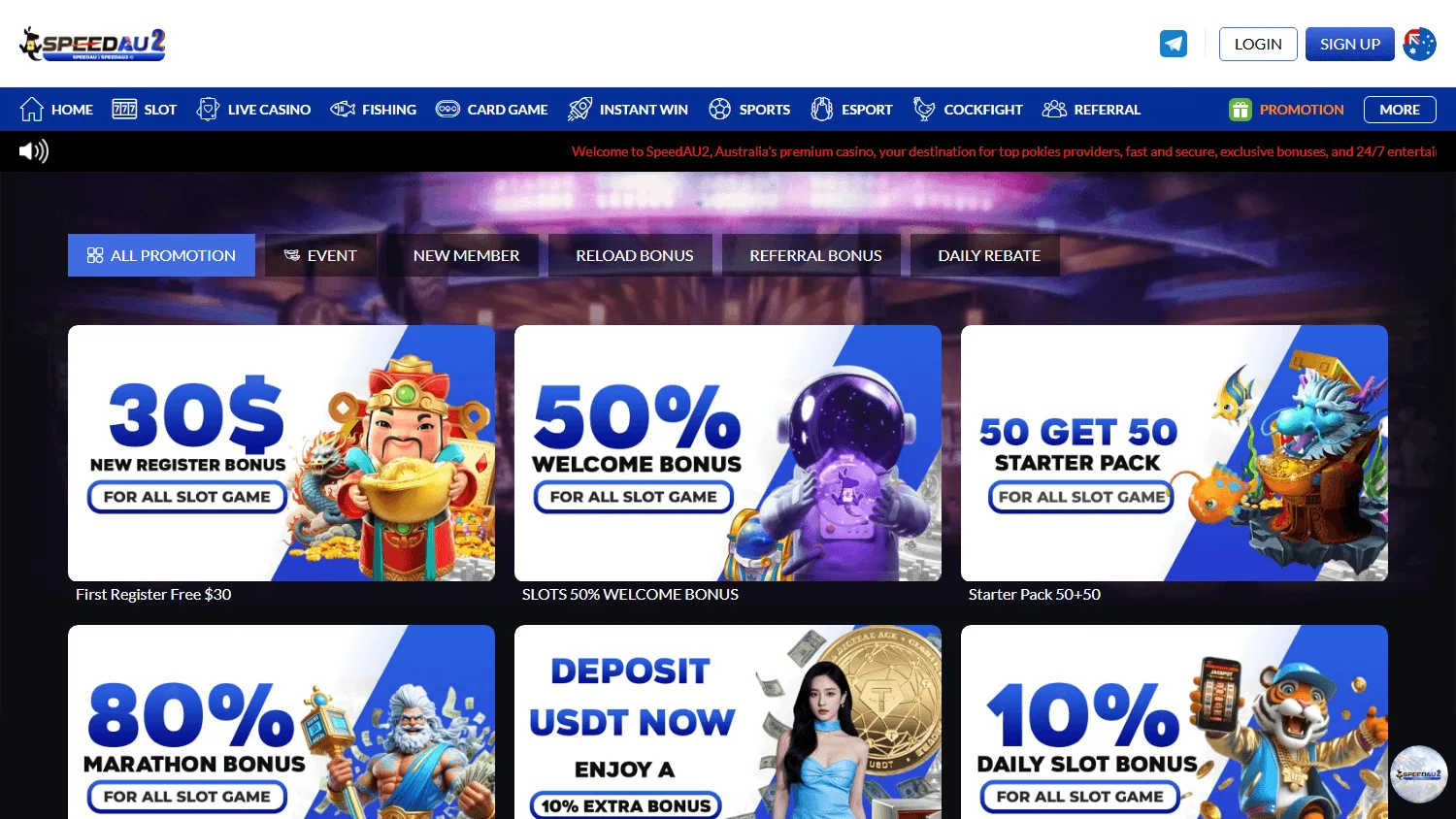 Speedau2 Casino promotions view with welcome and deposit offers