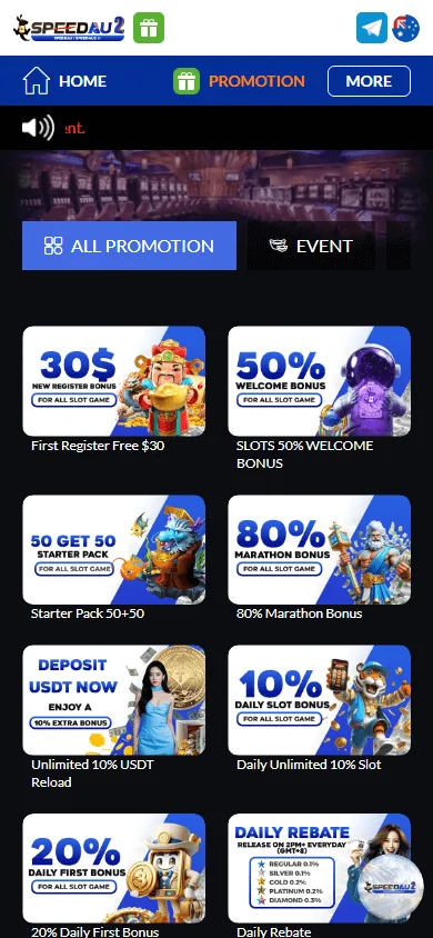 Speedau2 Casino mobile promotions view for iOS and Android players